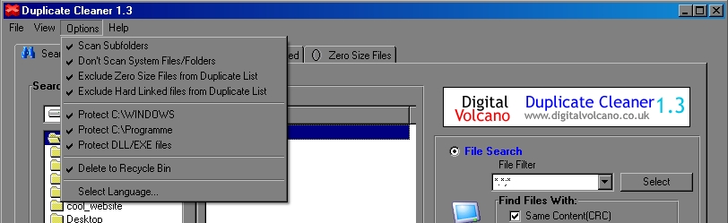 Duplicate Cleaner Options